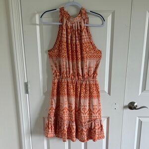 BTFBM Orange Patterned Light Pink Aztex Tribal Sleeveless Halter Mini Dress Med